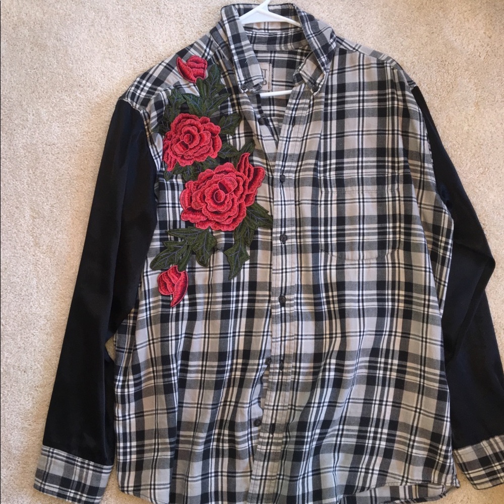 long sleeve flannel with leather sleeves